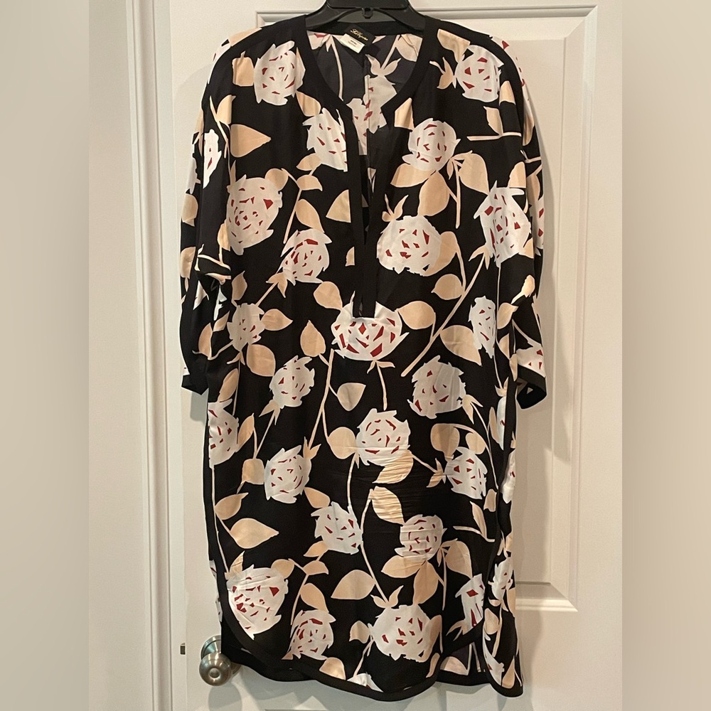 Le Copains 100% Silk Print shirt dress cover up sz IT46 US 10-12
